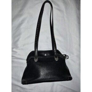 Brighton Black Pebbled Leather Shoulder Bag Silver Heart Charms Double Straps